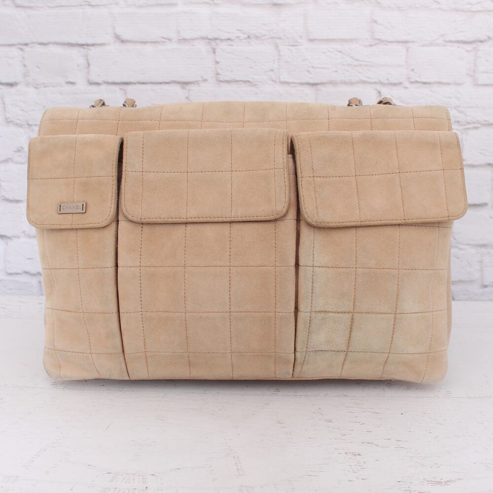 Chanel Chocolate Bar Reissue Multi Pocket Beige Suede Shoulder Crossbody A3212 - Picture 5 of 12